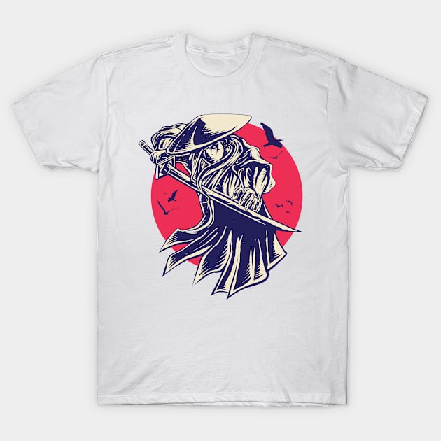 Samurai Warrior Red Sun T-Shirt by TomCage